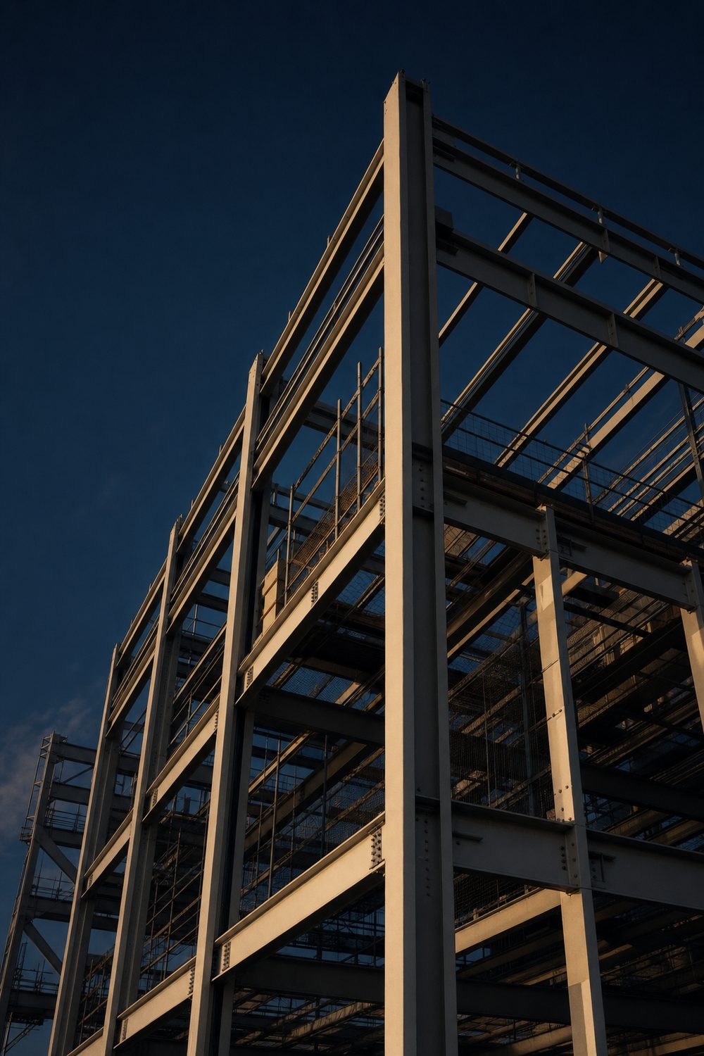Structural steel framework of a building under construction